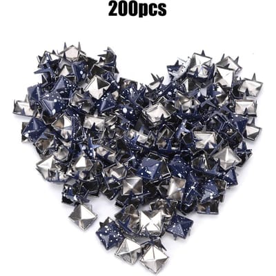 200 Stuks Vierkante Klinknagels Metaal Stijlvol DIY Schoenen Tassen Hoeden Decoratie Accessoires 9mm Diepblauw Bodem Witte Stip gray