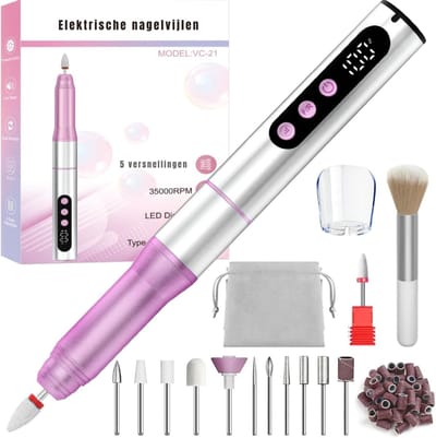 QORA® Nagel spullen - Elektrische Nagelvijl - Nagelfrees - Zilver/Roze - 15cm x 3cm x 17cm