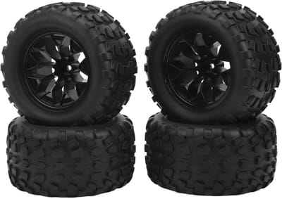 4 Stuks RC Wielen en Banden, Hoge Slijtweerstand, 12mm Rubber Hex Banden en Kunststof Wielen voor 1/10 Traxxas Truck, Geschikt voor Stamped en Rustler