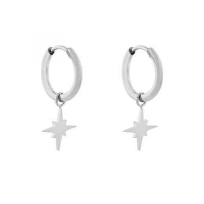 Essentialistics - Oorbellen minimalistisch Noordster groot - Zilver - Stainless steel (verkleurt niet) - Kliksluiting