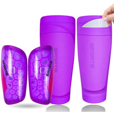Garde-tibias de Football Loogdeel Pour Enfants Jeunes Adultes Coussinets Protecteurs Légers Avec Manches Design Compact S--Child violet