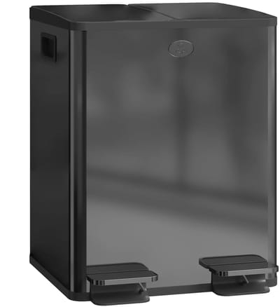 Prullenbak 2 vakken - Afvalscheiding - 2 x 20 L inhoud - Duo pedaalemmer Zwart - Afvalemmer 40 Liter - Recycle Afvalbak - Afvalscheidingsprullenbak - Hygiënisch Afval Scheiden - Keuken Vuilbak - Kantoor Prullenbakk