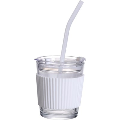 Koffie Bier Waterbeker Drinkmok met deksel met rietjes Reinigingsdoekjesset wit
