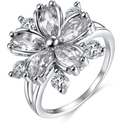 925 Sterling Zilver Mode Verstelbare Open Cz Bloemen Ring Voor Vrouwen Temperament Sieraden Accessoires Cadeau 6 wit