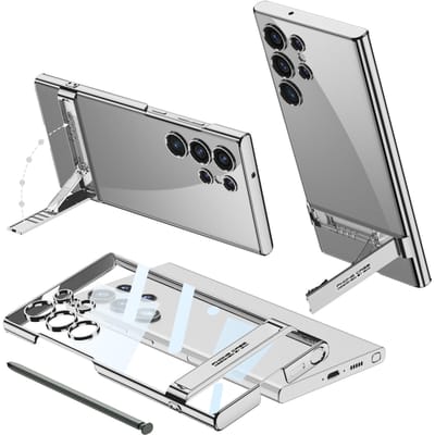 Voor Samsung Galaxy S24 Ultra Plus Hoes Ultra Dunne Transparante Geëlektroplateerde TPU Zachte Schaal Beugel Schokbestendige Beschermhoes for Galaxy S24 Ultra&case only(no pen)
