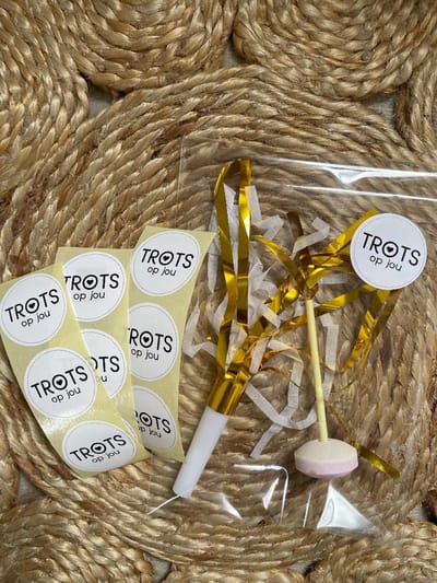 25 Uitdeelzakjes / Traktatie zakjes + 25 Stickers - Trots op jou | Avondvierdaagse - Geslaagd - Zwemdiploma - School traktaties - Cellofaan zakjes - Transparant - Uitdelen - Afscheid | Peuterspeelzaal - Kinderopvang - Beloning | DH collection