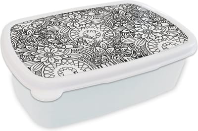 Broodtrommel Wit - Lunchbox - Brooddoos - Mandala - Zentangle - Patroon - 18x12x6 cm - Volwassenen