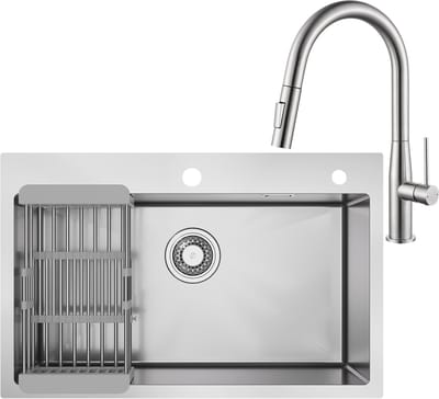 CECIPA max Spoelbak 70x45cm - Spoelbak Keuken RVS - Spoelbakken Keuken Met Keukenkraan Met Uittrekbare Uitloop - Wasbak Keuken met Afvoersysteem- Geschikt voor 80 cm spoelbakkast