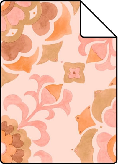 Proefstaal ESTAhome behang tegelmotief roze en oranje - 26.5 x 21 cm - 131687-S