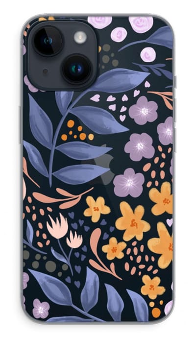 Case Company® - Hoesje geschikt voor iPhone 14 hoesje - Flowers with blue leaves - Soft Cover Telefoonhoesje - Bescherming aan alle Kanten en Schermrand