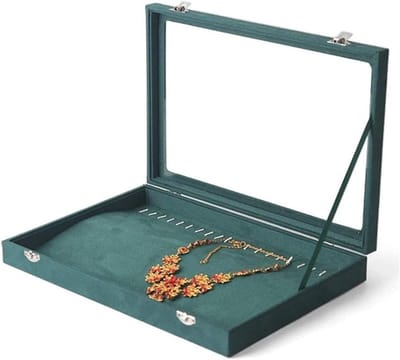 Sieradendoos - Juwelendoosje Opberger - Sieraden Opbergen - Stofdicht Glazen Deksel - 35x24x5 cm - Transparant