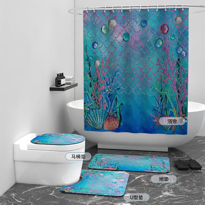 Floraweg Douchegordijn,Shower Curtain,badgordijn,badkamergordijn,Zeemeermin roostereffect,-topkwaliteit - digitale printen -Anti Schimmel - Inclusief 12 ringen -met 12 stuks douchegordijnhaken – Waterdicht -Wasbaar- Polyester - 180x200 cm