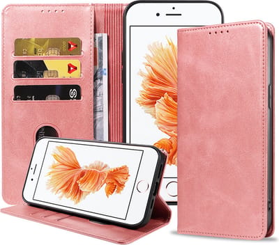 Smartphonica iPhone 6/6s leren hoesje met magnetische sluiting - Roze geschikt voor iPhone 6/6s