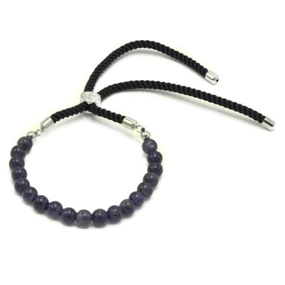 925 Zilveren Vergulde Edelsteen Zwarte Snaar Armband - Amethist