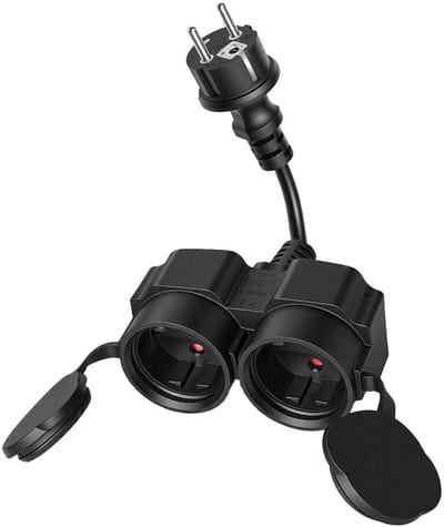 Dubbele Buitenstekker Verdeeldoos met Korte Verlengkabel IP44 Waterdicht 3500W voor Tuin, Huis en Kantoor