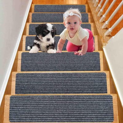 Dailygoods- Trapmatten Zelfklevend - Antislip - 15 Stuks - 60 x 20 cm - Donkergrijs - Geschikt voor Kinderen en Huisdieren - Traptapijt