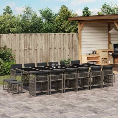 vidaXL - 17-delige - Tuinset - met - kussens - poly - rattan - grijs