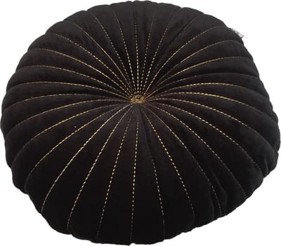 Rocaflor Kussen Rond Velours Fluweel Zwart met goud stiksel dubbelzijdig ø40cm