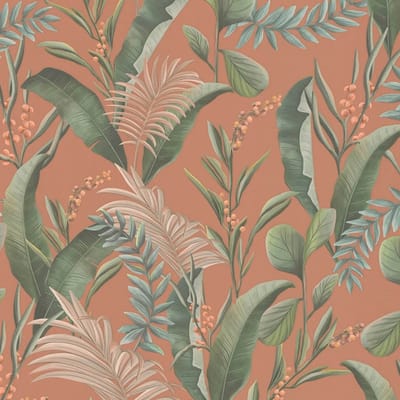 Bloemen behang Profhome 394362-GU vliesbehang hardvinyl warmdruk in reliëf licht gestructureerd met bloemmotief mat oranje rood groen beige 5,33 m2