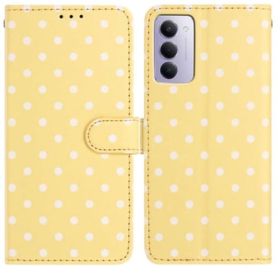 Hoesje Geschikt voor Xiaomi Redmi 15 5G | Polka Dot Wallet Book Case | Portemonnee Hoesje | 3 Pasjes | Magneetsluiting | Stand Functie | Geel