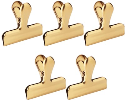 5-stuks Gouden metalen clip - Stevige clip voor voedselzakken - Sluitclip - Metalen scharnierclip - Map - Gouden clip voor aardappelchips - Geschikt voor het sluiten van voedselzakken in de keuken en het opbergen van documenten op kantoor - Goud