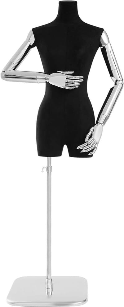 Vrouwelijke Paspop - Jurk Formaat - Kleding Presentatie - Verstelbare Hoogte - 120-210 cm - Zilver Zwart