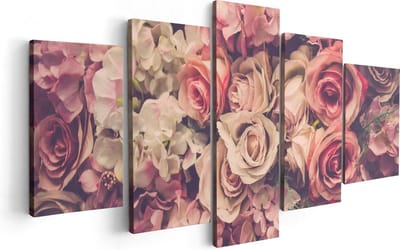 Artaza Canvas Schilderij Vijfluik Roze Rozen Achtergrond - Retro - Bloemen - 100x50 - Foto Op Canvas - Canvas Print