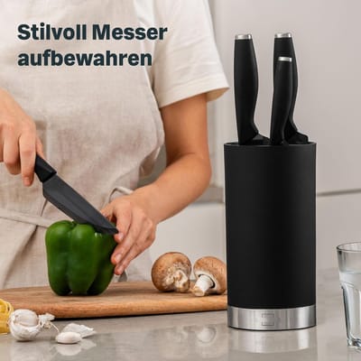 Famanu - Rond messenblok zonder messen, zwart kunststof met borstelinzet, gerecycled materiaal met, modern design