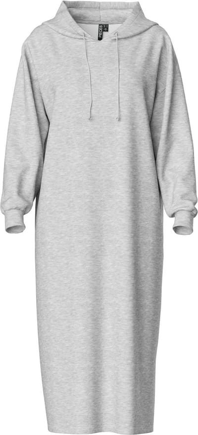 Pieces Hoodie Midi Dress - Loungewear Dress - Katoenen dik extra lang nachthemd - Lichtgrijs / L
