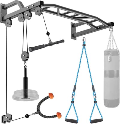 48'' Heavy Duty Pull Up Bar Muurbevestiging met Multifunctionele Chin Up Bar en Thuis Gym Kabelsysteem voor LAT Pulldown en Krachttraining Accessoires