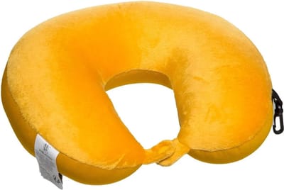 5Five Nekkussen Fluweel - mosterdgeel - met ophangclip - polyester - reiskussen voor onderweg - kinderen en volwassenen