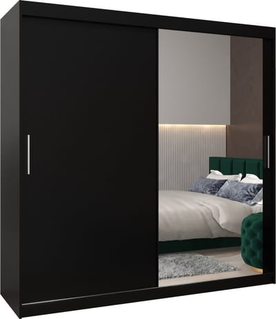 InspireMe - Kledingkast met 2 schuifdeuren, Modern-stijl, Kledingkast met planken (BxHxD): 200x200x62 - TORM II 200 Zwart Mat