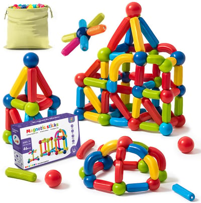 Nolita Magnetisch speelgoed - magnetisch bouwspeelgoed - Constructie speelgoed - Montessori speelgoed - Magnetisch Staafjes - Speelgoed 3 Jaar - Speelgoed 4 Jaar - Speelgoed 5 Jaar - Magnetische bouwstenen – 46 stuks