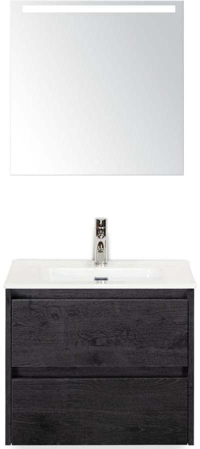 Dante Badmeubelset 60 cm - Black Oak - Keramische Wastafel Wit Cover met Sence Spiegel