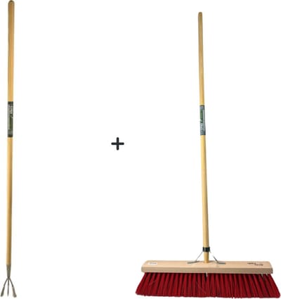 Synx Tools Tuinkrabber 3 Tanden Met Steel 150cm + Buitenbezem Nylon 60cm - Tuinkrabber - Buitenbezem