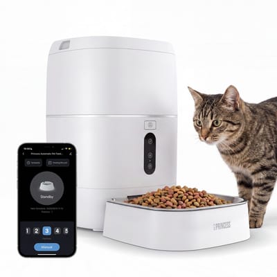 Princess Automatische Voerbak - Smart 6 Liter – Kat & Hond - App‑Bediening - Geplande Voeding - Roestvrijstalen Kom - BPA‑vrij - Antislip - Back‑up Batterij - Voerautomaat - Voerdispenser - 610060