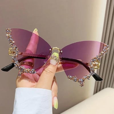 Luxe Diamond Butterfly Zonnebrillen Dames Vintage Randloze Oversized Zonnebrillen Dames Brillen gafas de sol