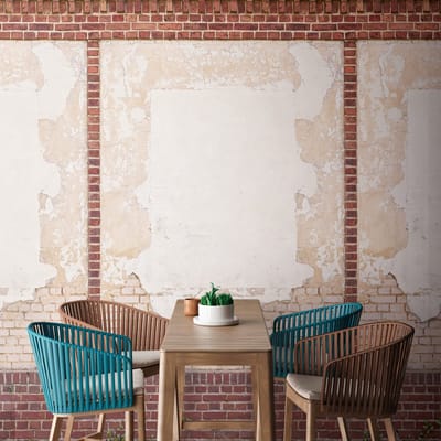 Fotobehang Profhome 392391-GU vliesbehang hardvinyl warmdruk in reliëf glad in baksteen look mat bruin beige rood crèmewit 1,59 m x 2,8 m