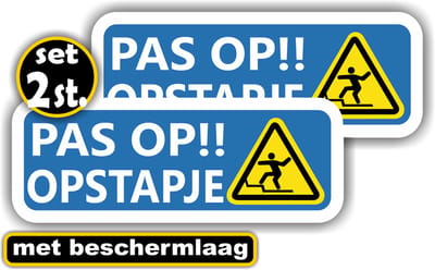 Jerma - Pas op het opstapje – Sticker - 2 stuks - 10 x 26.5 cm - Zelfklevend - Vinyl - Krasbestendig