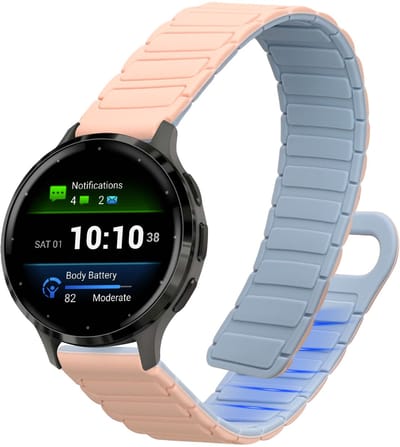 kwmobile sporthorloge band geschikt voor Garmin Venu 3S / Venu 2S / vivoactive 4S / Forerunner 265S 255S bandje - Smartwatch of activity tracker polsband - Met magneetsluiting - In oudroze / lichtblauw