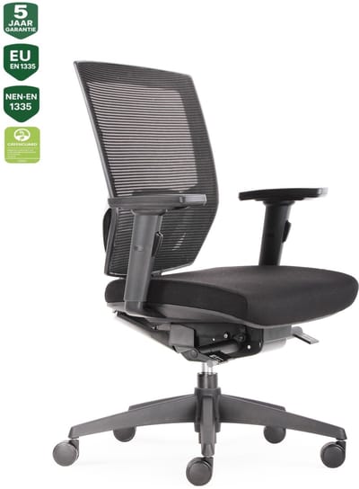 BENS 807-Synchro-3 - Ergonomische Bureaustoel - Bureaustoelen voor volwassenen - Kantoorstoel - Uitermate geschikt voor langere personen - Luxe Donati Mechaniek - GREENGUARD GOLD - NEN-EN1335 & ARBO normen - Zwart