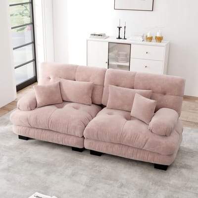 Sweiko 2-zitsbank - Chenille stof - Met 4 kussens - Massief houten frame - Roze