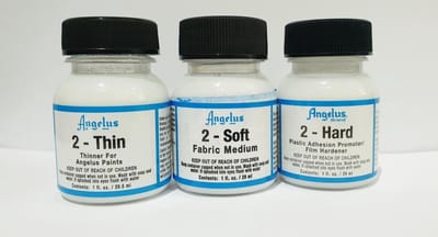 Angelus Leerverf  2-Soft  (fabric medium)  2- Thin (thinner angelus paint)  2-Hard  29ML 3 stuks C&P