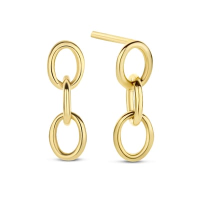 New Bling 9NBG-0344 Gouden Oorknopjes - Dames - Schakels - Hangend - 12 x 3,7 mm - Pouchette - 14 Karaat - Goud