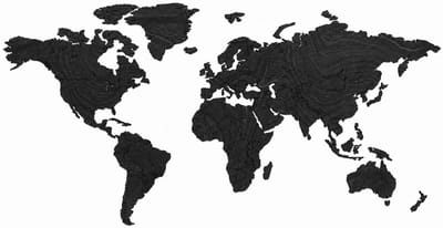 Houten wanddecoratie - Wooden wall decoration | Wereldkaart 150 x 74cm World map | Zwart - Black | Muurdecoratie - Wall art - Atlas - Aarde - Continenten - Reizen - Wereldreis