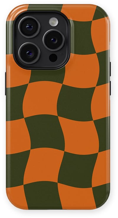 Checkered Warp Hoesje geschikt voor iPhone 14 Pro | Geschikt Voor Mag | Uniek Design Hoesje | Beschermhoes geschikt voor iPhone 14 Pro Pumpkin Pulse