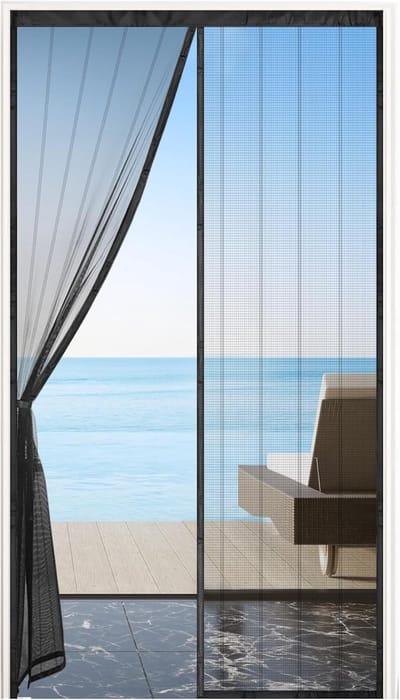 Vliegenraam voor Schuifdeur, 90x200 cm, Met Sterke Magneten en Brede Plakstrip, Ideaal voor Terrasdeur en Woonkamer, Zwart, Makkelijk te Installeren