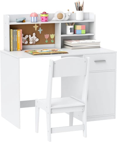 AIYAPLAY - Kinderbureau met stoel - MDF - 90,2 x 48,1 x 90,8 cm - Wit