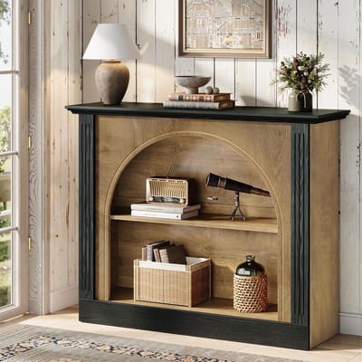 Tribesigns Consoletafel - Sidetable 3 Laags Opbergruimte - Bruin en Zwart - 110 x 30 x 90 cm - Console Tafel met Opbergruimte voor Hal, Woonkamer, Entree