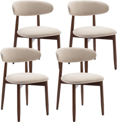 COLAMY Houten eetkamerstoelen - set van 4 - Moderne met stof beklede keukenstoelen - Boerderij eetkamerstoel- beige